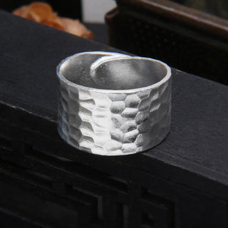 Buddha Gift Tibetan 990 Sterling Silver Handmade Rustic Hammered Pattern Ring