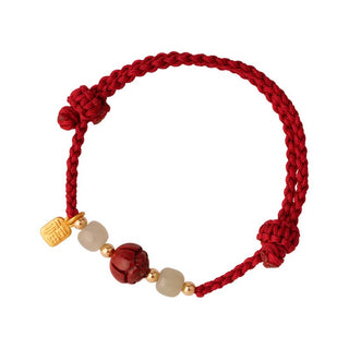 Buddha Gift Cinnabar Jade Lotus Calm Red String Weave Bracelet