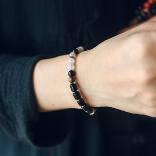 Buddha Gift Ebony Wood Red Jasper Moss Agate Crystal Copper Peace Couple Bracelet