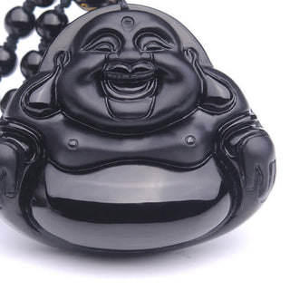 Buddha Gift Laughing Buddha Black Obsidian Transformation Pendant Necklace