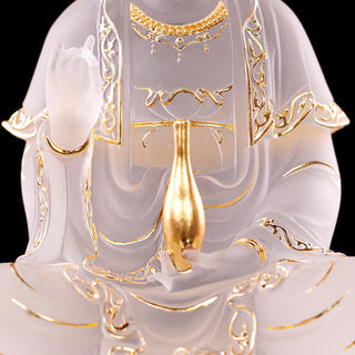 Buddha Gift Kwan Yin Avalokitesvara Handmade Figurine Liuli Crystal Art Piece Wealth Statue Home Offering Decoration