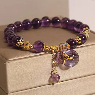 Buddha Gift Natural Amethyst Crystal Money Bag Charm Positive Bracelet