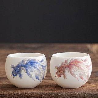 Buddha Gift Koi Fish White Porcelain Ceramic Teacup Kung Fu Tea Cup