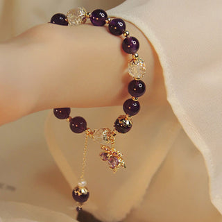 Buddha Gift 14k Gold Plated Natural Amethyst Healing Maple Leaf Charm Bracelet