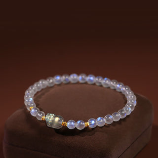 Buddha Gift 925 Sterling Silver Plated Gold Natural Moonstone PiXiu Healing Bracelet