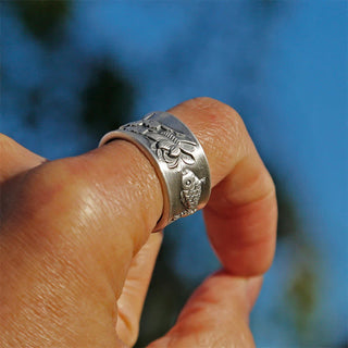 Buddha Gift 999 Sterling Silver Luck Koi Fish Lotus Heart Sutra Wealth Ring
