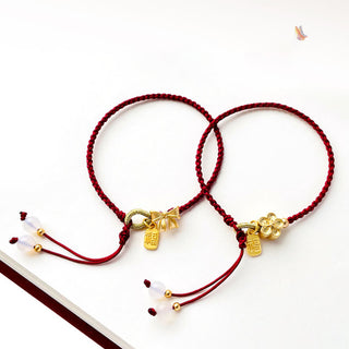 Buddha Gift Handmade Peach Blossom Rosette Bow Knot Fu Character Charm Luck Fortune Red Rope Bracelet