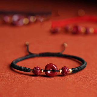 Buddha Gift Handmade Cinnabar Peace Buckle Lotus Calm Blessing Braided Rope Bracelet