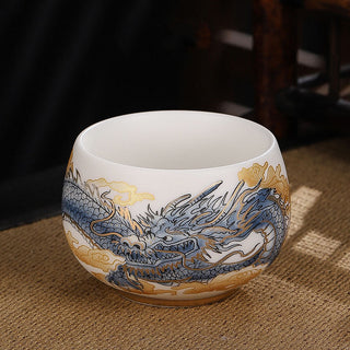 Buddha Gift Dragon Cicada Bamboo Deer Crane Lotus Plum Flower Ceramic Teacup Kung Fu Tea Cup Bowl 185ml