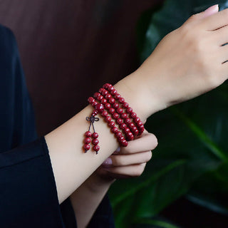 Buddha Gift 108 Mala Beads Cinnabar Om Mani Padme Hum Pattern Engraved Blessing Bracelet