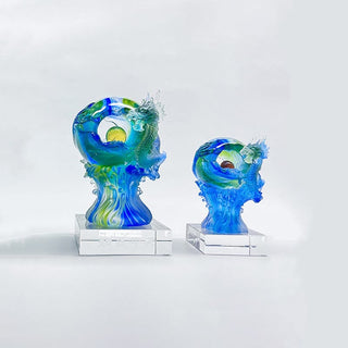 Buddha Gift Handmade Azure Dragon Liuli Crystal Art Piece Success Protection Home Office Decoration
