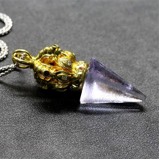 Buddha Gift Tibetan Dorje Vajra 4 Prong Lotus Liuli Crystal Strength Necklace Pendant