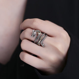 Buddha Gift Vintage Dragon Pattern Copper Strength Ring