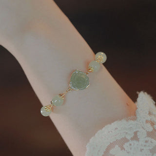 Buddha Gift 14K Gold Plated Hetian Jade Rose Flower Luck Chain Bracelet