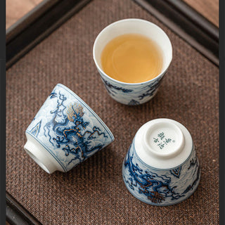 Buddha Gift Small Blue And White Dragon Pattern Ceramic Teacup Kung Fu Tea Cups 45ml