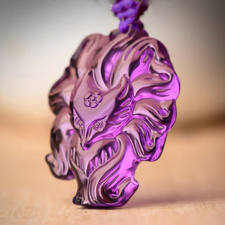 Buddha Gift Natural Amethyst White Crystal Citrine Nine Tailed Fox Luck Necklace Pendant