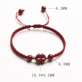 Buddha Gift Four Leaf Clover Five-petal Flower Cinnabar Blessing Red String Bracelet