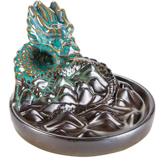 Buddha Gift Dragon Pattern Ceramic Backflow Smoke Fountain Incense Burner Decoration