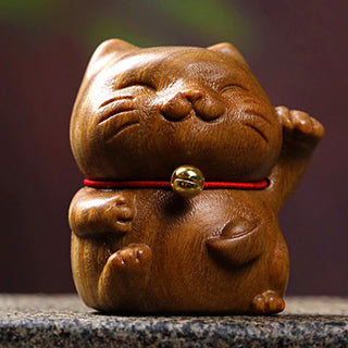 Buddha Gift Green Sandalwood Small Mini Cute Lucky Cat Peace Decorations