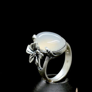 Buddha Gift 990 Sterling Silver Natural Chalcedony Plum Positive Harmony Ring