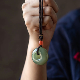 Buddha Gift Natural Round Jade Gray Jade Peace Buckle Luck Necklace Pendant