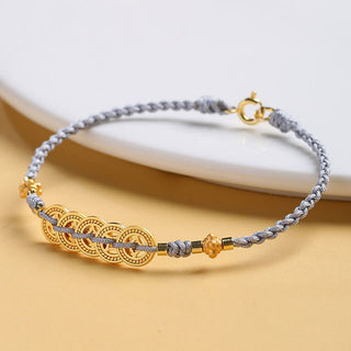 Buddha Gift Copper Coin Fortune Tree Pearl Luck Blue Rope Braided Bracelet