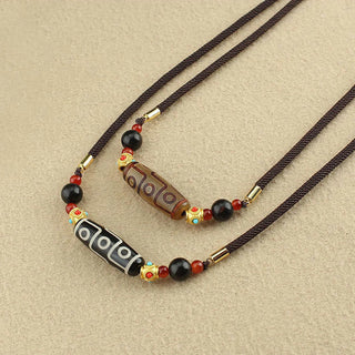 Buddha Gift Tibetan Nine-Eye Dzi Bead Protection Blessings String Necklace Pendant
