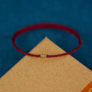 Buddha Gift 925 Sterling Silver Lucky Golden Bead Braided String Bracelet Anklet