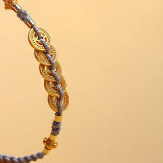 Buddha Gift Copper Coin Fortune Tree Pearl Luck Blue Rope Braided Bracelet