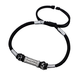 Buddha Gift 925 Sterling Silver Om Mani Padme Hum Wisdom Braided Rope Bracelet