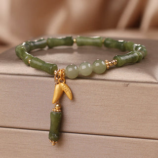 Buddha Gift Green Bamboo Jade Leaf Pattern Wealth Luck Bracelet