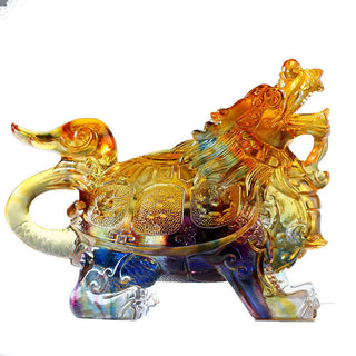 Buddha Gift Feng Shui Dragon Turtle Handmade Liuli Crystal Art Piece Home Office Decoration