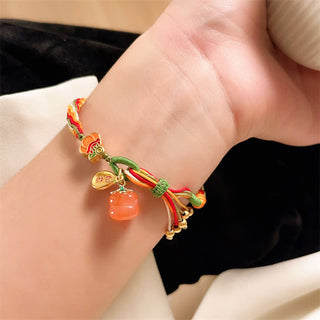 Buddha Gift Persimmon Red Agate Strength Reincarnation Knot Braid String Bracelet