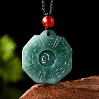 Buddha Gift Natural Jade FengShui Bagua Yin Yang Prosperity Necklace Pendant