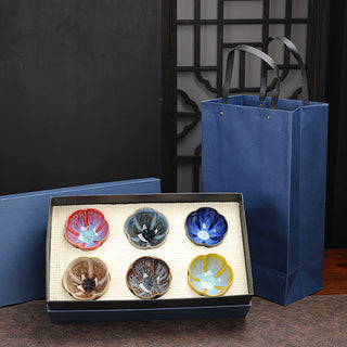 Buddha Gift 6Pcs Plum Blossom Petal Pattern Chinese Jianzhan Kiln Change Ceramic Teacup Kung Fu Tea Cup Bowl With Gift Box