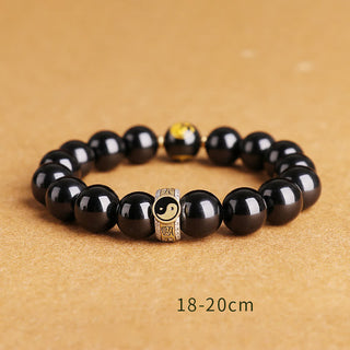 Buddha Gift 925 Sterling Silver Black Obsidian Gold Sheen Obsidian Silver Sheen Obsidian Yin Yang Protection Bracelet