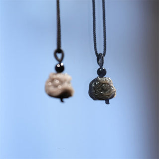 Buddha Gift Natural Silver Sheen Obsidian Dancing Lion Protection Necklace Pendant