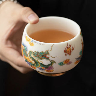 Buddha Gift Dragon Phoenix Auspicious Clouds Ceramic Teacup Kung Fu Tea Cup