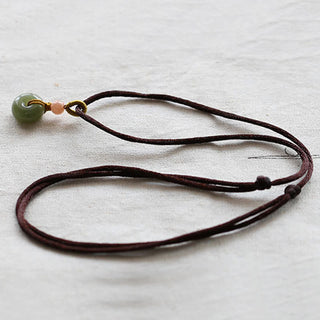 Buddha Gift Natural Round Jade Peace Buckle Lotus Abundance String Necklace Pendant