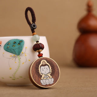 Buddha Gift Ebony Wood Rosewood Buddha Avalokitesvara Om Mani Padme Hum Balance Car Key Chain Decoration