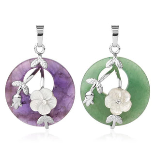 Buddha Gift Various Crystal Amethyst Green Aventurine Flower Healing Necklace Pendant