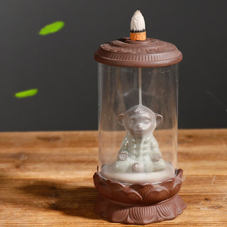 Buddha Gift Meditation Wukong Monkey King Purple Clay Windshield Lotus Backflow Smoke Fountain Incense Burner Decoration