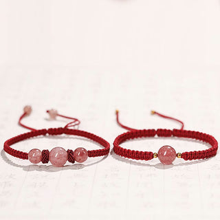 Buddha Gift Natural Strawberry Quartz Crystal Love Red String Weave Bracelet Anklet