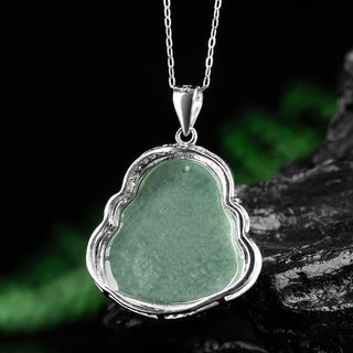 Buddha Gift 925 Sterling Silver Laughing Buddha Jade Abundance Necklace Chain Pendant