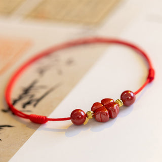 Buddha Gift Four Leaf Clover Cinnabar Blessing Calm String Bracelet Anklet