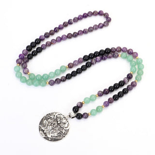 Buddha Gift 108 Mala Beads Amethyst Green Aventurine Lotus Meditation Bracelet