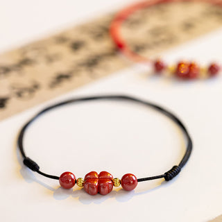Buddha Gift Four Leaf Clover Cinnabar Blessing Calm String Bracelet Anklet