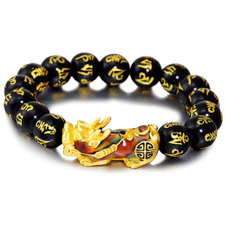 Buddha Gift FengShui PiXiu Obsidian Om Mani Padme Hum Wealth Bracelet