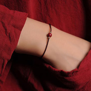 Buddha Gift 14K Gold Plated Natural Cinnabar Blessing String Braided Bracelet