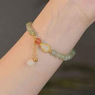 Buddha Gift 925 Sterling Silver Hetian Jade Gourd Lotus Abundance Luck Bracelet